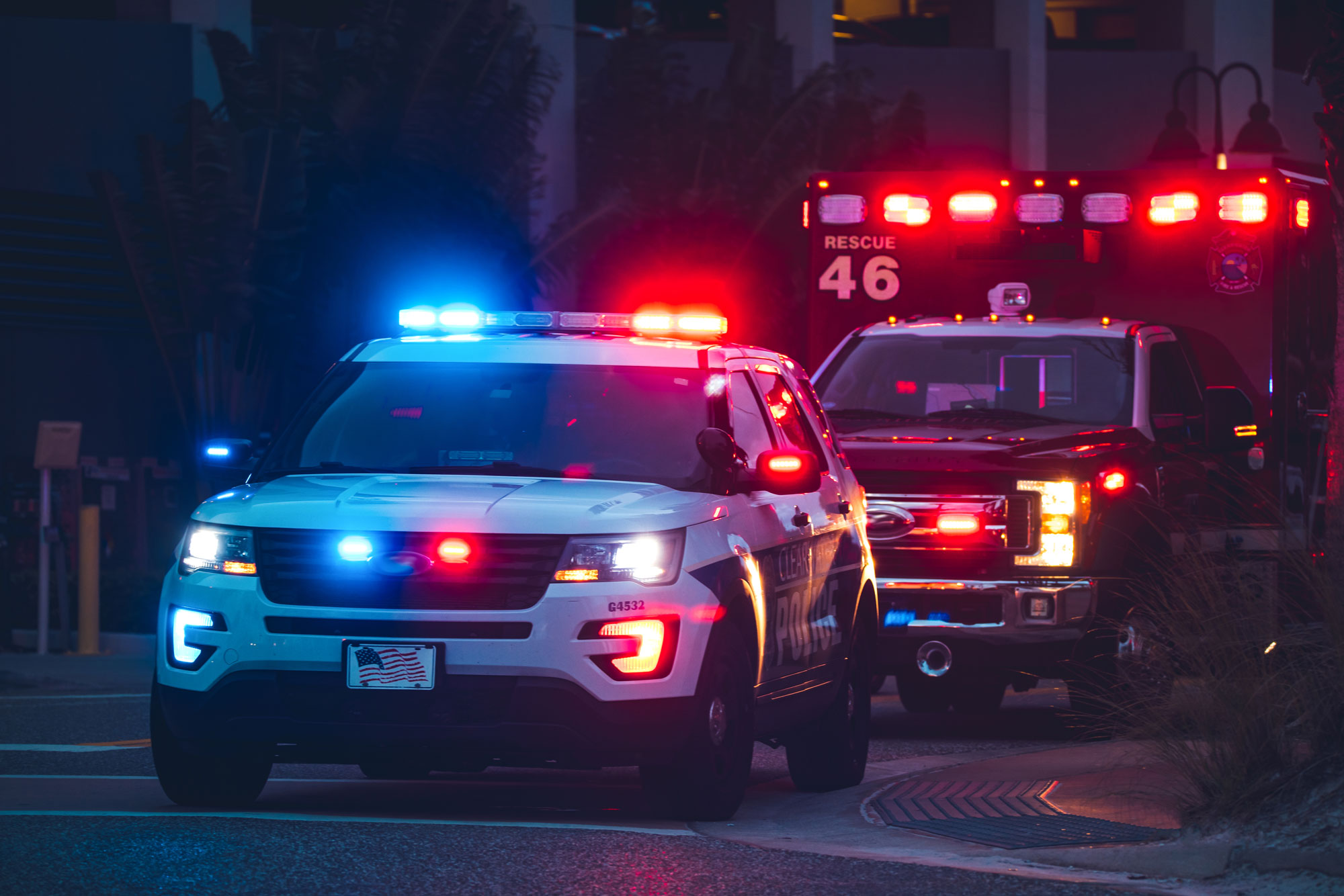 police car and ambulance with sirens on