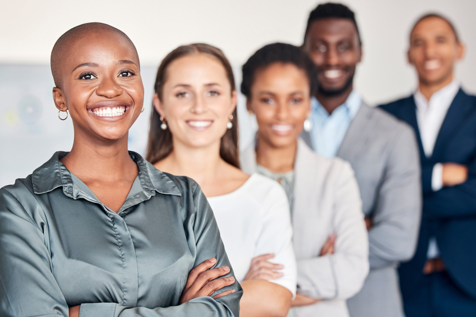 group of happy, diverse employees